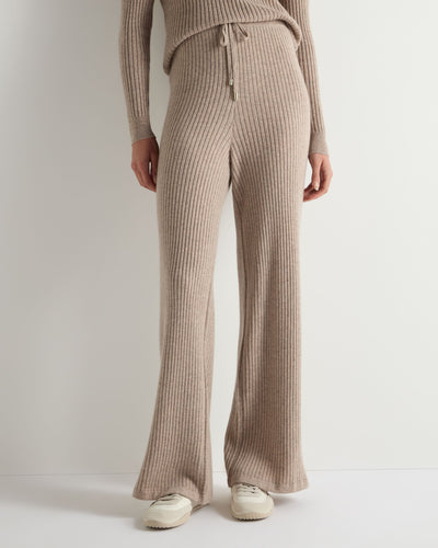 N.Peal Women's Ribbed Wide Leg Cashmere Trousers Oatmeal Brown