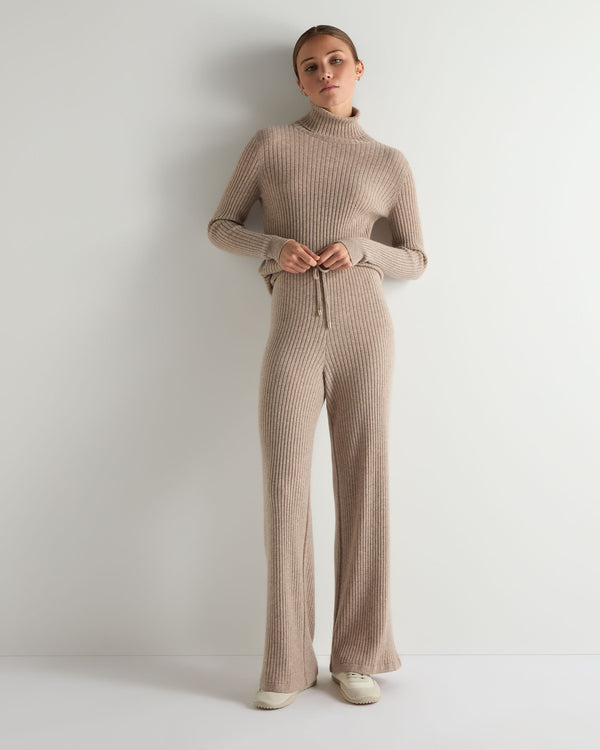 Women's Ribbed Wide Leg Cashmere Trousers 7