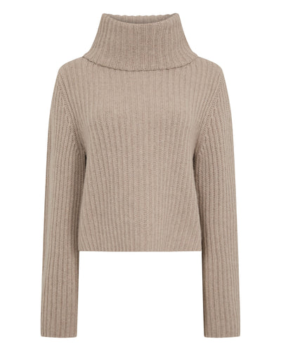 N.Peal Women's Ribbed Bell Sleeve Cashmere Jumper Oatmeal Brown