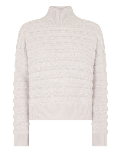 N.Peal Women's Fairisle Funnel Neck Cashmere Jumper With Lurex Snow Grey