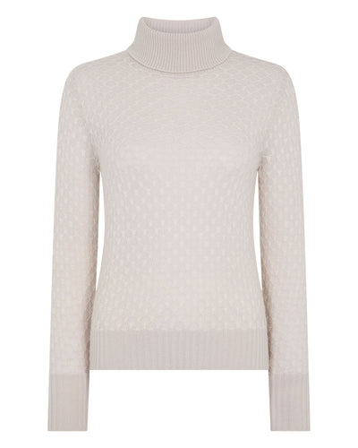 N.Peal Women's Fairisle Cashmere Roll Neck Cashmere Jumper With Lurex Snow Grey
