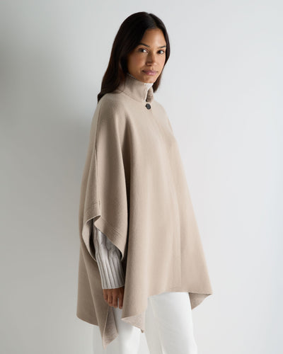 N.Peal Women's High Collar Cashmere Cape With Fur Trim Cashew Brown