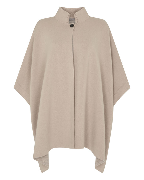 Women's High Collar Cashmere Cape With Fur Trim 2