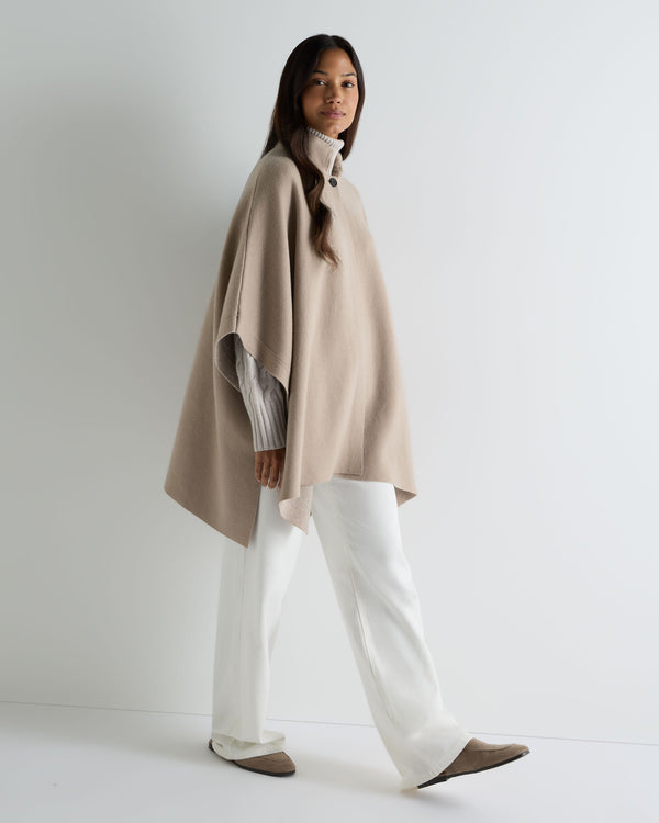 Women's High Collar Cashmere Cape With Fur Trim 3