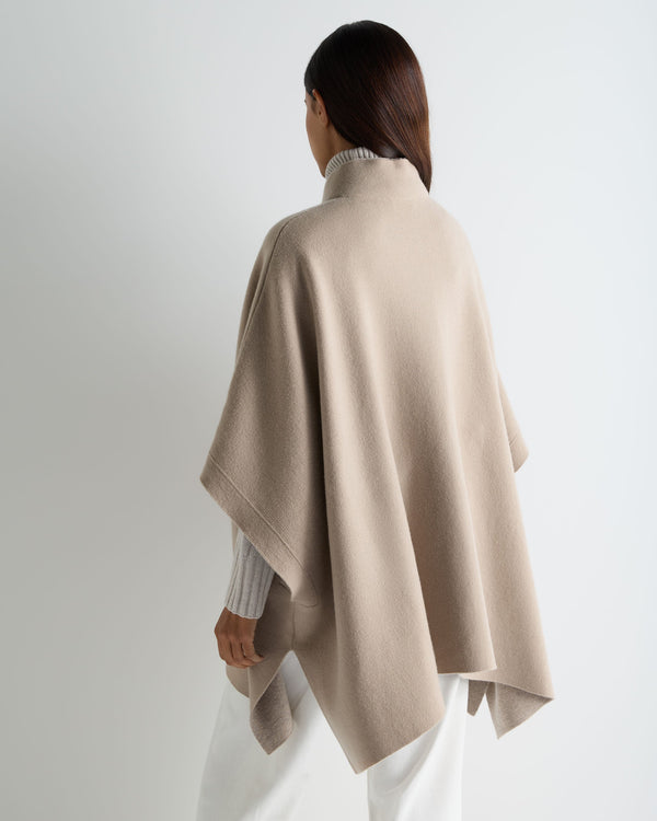Women's High Collar Cashmere Cape With Fur Trim 4