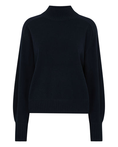 N.Peal Women's Funnel Neck Cashmere Jumper Navy Blue
