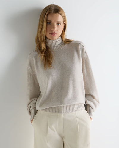 N.Peal Women's Funnel Neck Cashmere Jumper Pebble Grey