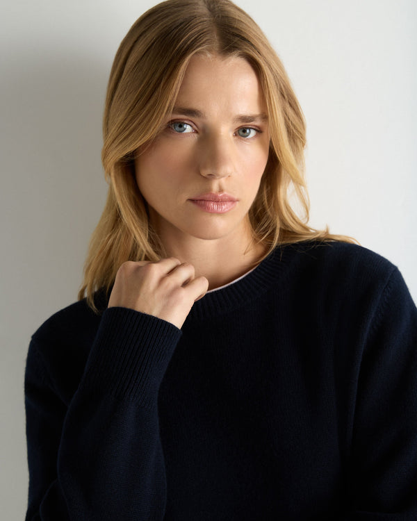 N.Peal Women's Cashmere Crew Neck Jumper Navy Blue