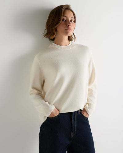 N.Peal Women's Cashmere Crew Neck Jumper New Ivory White