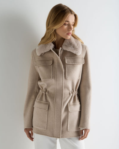 N.Peal Women's Fur Collar Field Jacket Beige Brown