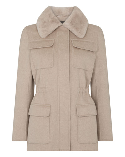 N.Peal Women's Fur Collar Field Jacket Beige Brown