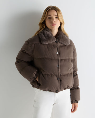 N.Peal Women's Down Rex Fur Puffer Jacket Chocolate Brown