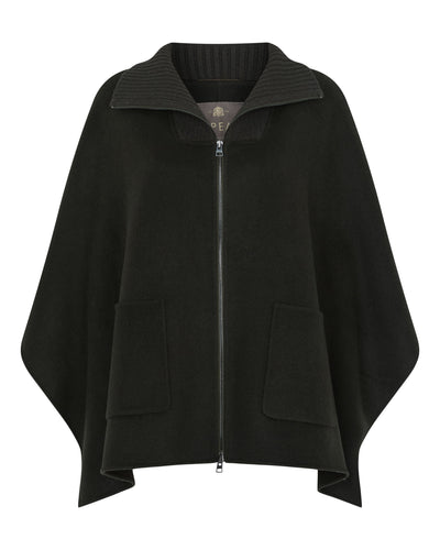 N.Peal Women's Ribbed Collar Woven Cape Dark Green
