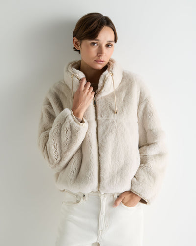 N.Peal Women's Blouson Rex Fur Jacket Beige Brown