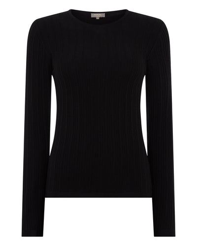 N.Peal Women's Long Sleeve Ribbed Top Black