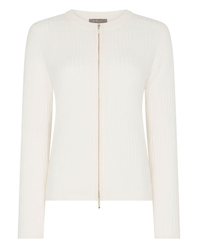 N.Peal Women's Ribbed Full Zip Cashmere Jumper New Ivory White