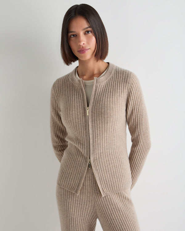 Women's Ribbed Full Zip Cashmere Jumper 1