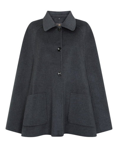 N.Peal Women's Fur Collar Woven Cape Dark Grey