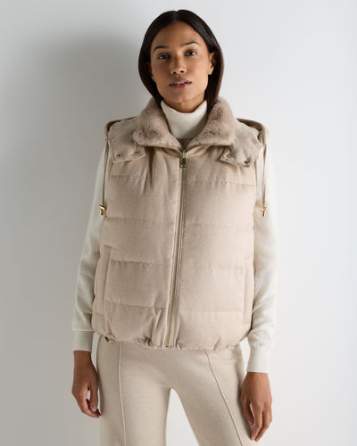 N.Peal Women's Hooded Reversible Fur Gilet Beige Brown