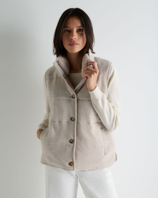 Women's Honeycomb Cashmere Gilet With Fur Trim 1