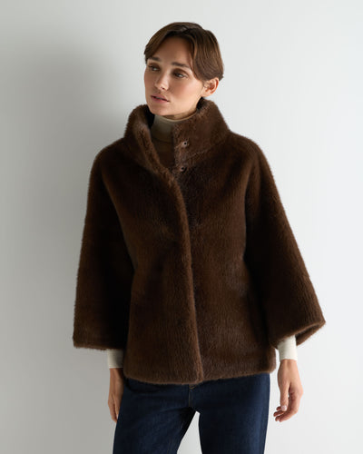 Women's Bracelet Sleeve Faux Mink Jacket Brown