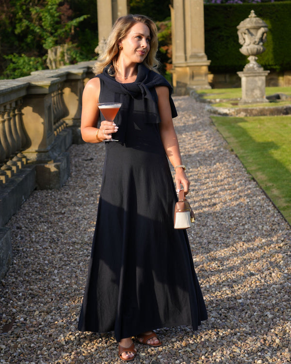 N.Peal Women's Sleeveless Cotton Blend Maxi Dress Navy Blue