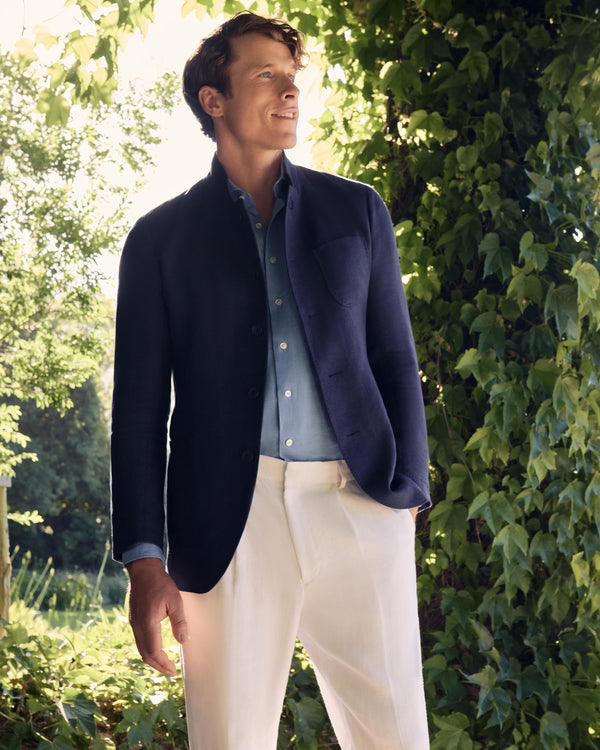 N.Peal Men's Portofino Linen Blend Jacket Navy Blue