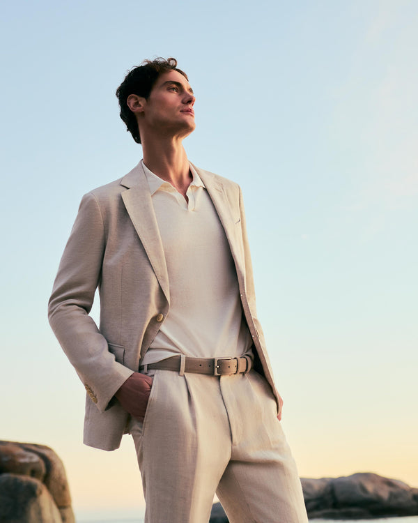 N.Peal Men's Amalfi Linen Jacket Sand Brown