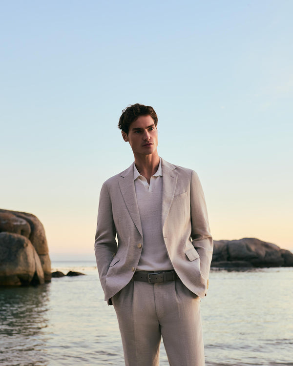 N.Peal Men's Pique Linen Blend Polo White