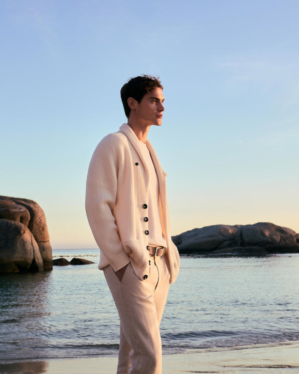 N.Peal Men's Kensington Cashmere Cardigan New Ivory White