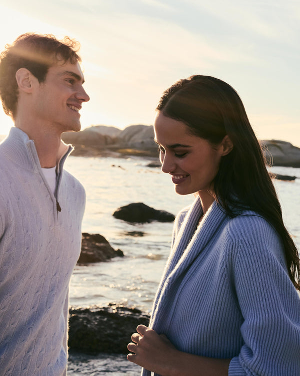 N.Peal Men's Albemarle Cable Half Zip Cashmere Jumper Sea Mist Blue