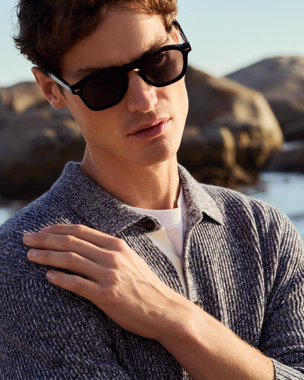 N.Peal Men's Rib Polo Cotton Blend Jumper Blue Marl