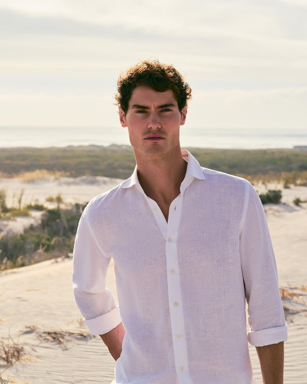 N.Peal Men's Cannes Linen Shirt White