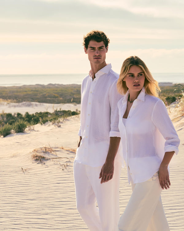 N.Peal Men's Cannes Linen Shirt White