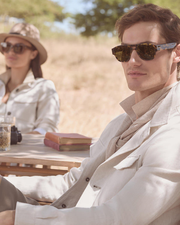 N.Peal Men's Linen Blend Herringbone Safari Jacket Chalk White