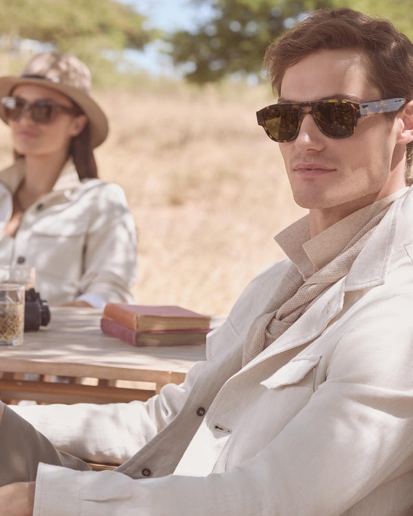 N.Peal Men's Linen Blend Herringbone Safari Jacket Chalk White