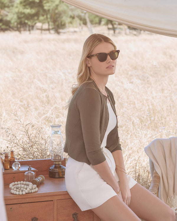 N.Peal Women's Darcie Superfine Cashmere Cropped Cardigan Arabica Khaki Green