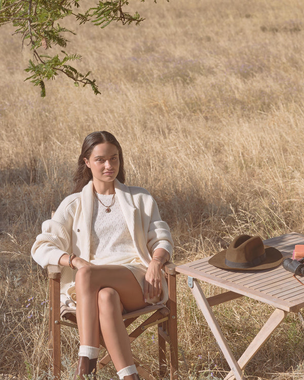 N.Peal Women's Lace Stitch Cashmere T-Shirt New Ivory White Sparkle