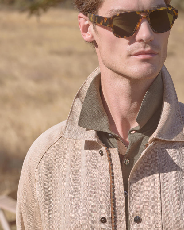 N.Peal Men's Raglan Linen Blend Herringbone Jacket Light Brown