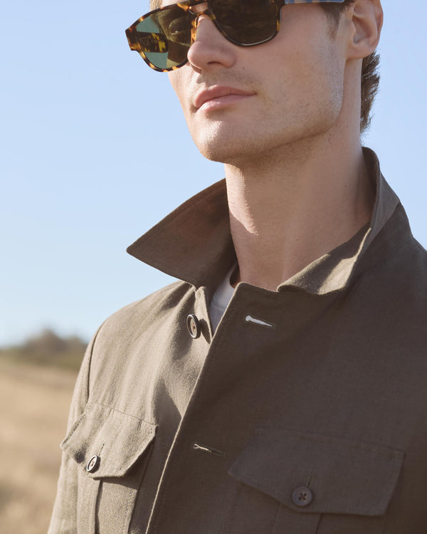 N.Peal Men's Casablanca Linen Jacket Arabica Khaki Green