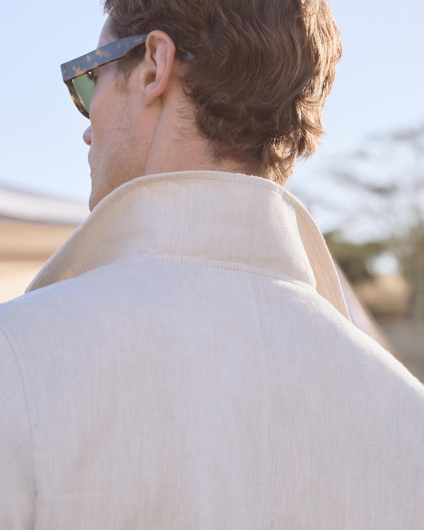 N.Peal Men's Linen Blend Herringbone Safari Jacket Chalk White