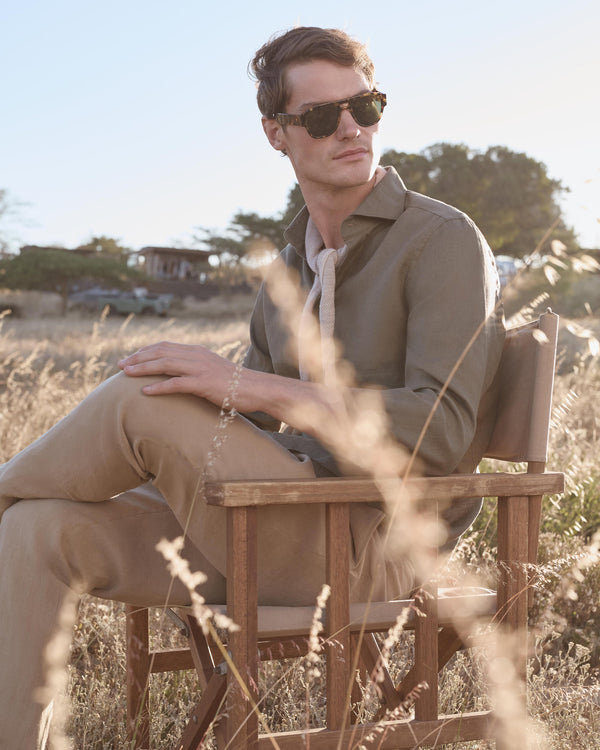 N.Peal Men's Cannes Linen Shirt Khaki Green