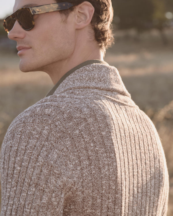 N.Peal Men's Marl Shawl Cotton Blend Cardigan Brown Marl