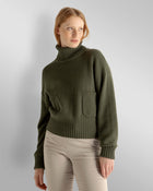 Women's Cropped Roll Neck Cashmere Jumper Army Green