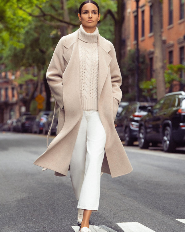 N.Peal Women's Longline Woven Coat Ecru White