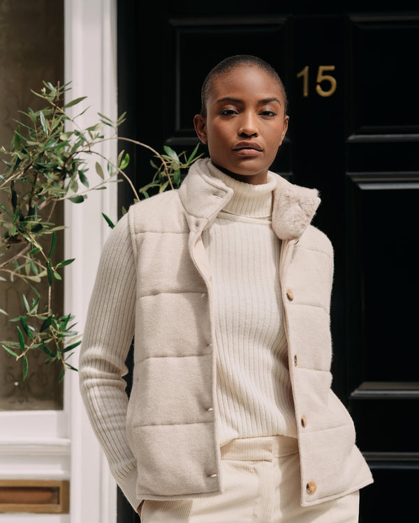 Women's Honeycomb Cashmere Gilet With Fur Trim 6
