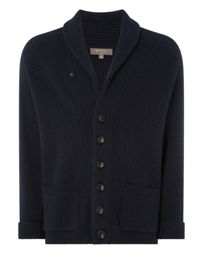 N.Peal Men's Kensington Cashmere Cardigan Navy Blue