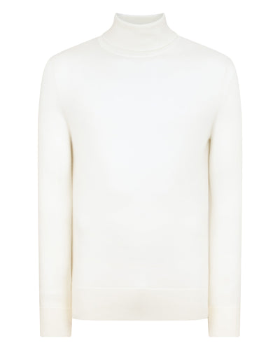 N.Peal Men's Pimlico Fine Gauge Cashmere Roll Neck Jumper New Ivory White