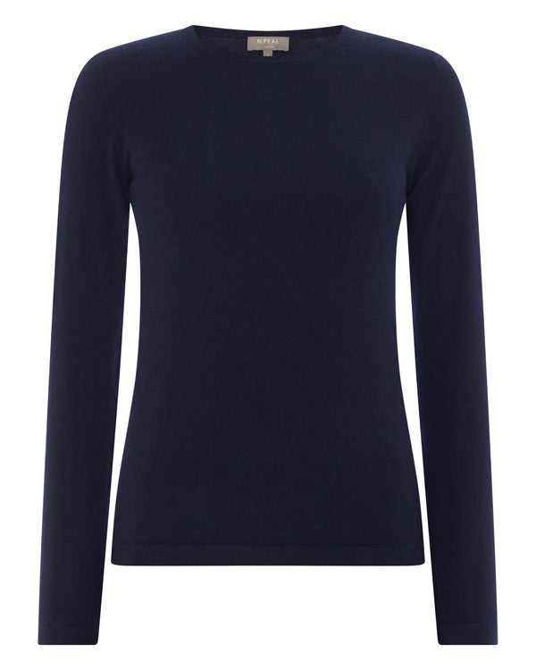 N.Peal Women's Eden Superfine Cashmere Round Neck Top Navy Blue