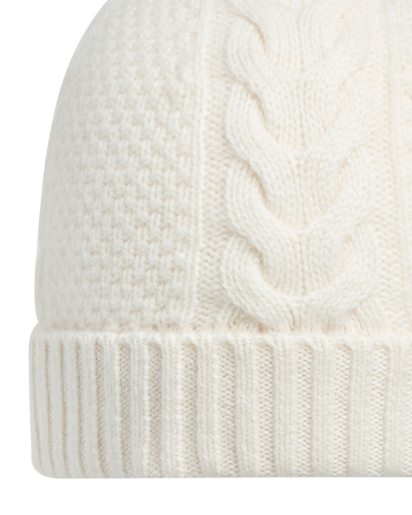 N.Peal Women's Cable Cashmere Hat New Ivory White